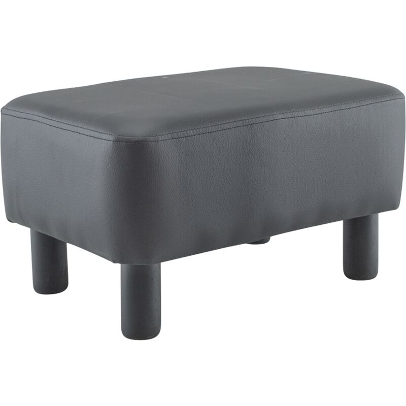 Repose-Pieds Pouf Rectangulaire Faux Cuir Pieds en Bois ou Tabouret de Chambre Couleur: Noir