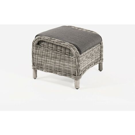 Repose-pieds pour extérieur, dimensions : 53 x 59 x 46 cm, aluminium et rotin synthétique rond, couleur gris