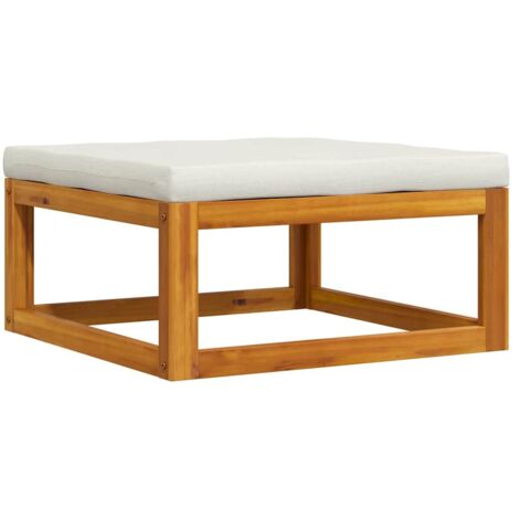 Repose-Pieds pour Salon ou Chambre - Tabouret Pouf avec coussin blanc crème Bois d'acacia massif BV906083 - BonneVie