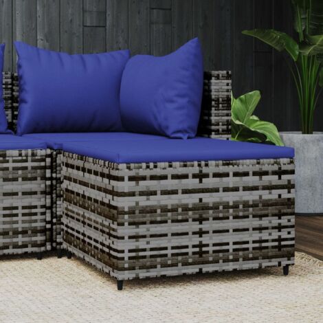 Repose-Pieds pour Salon ou Chambre - Tabouret Pouf de jardin avec coussin Gris Résine tressée BV989867 - BonneVie
