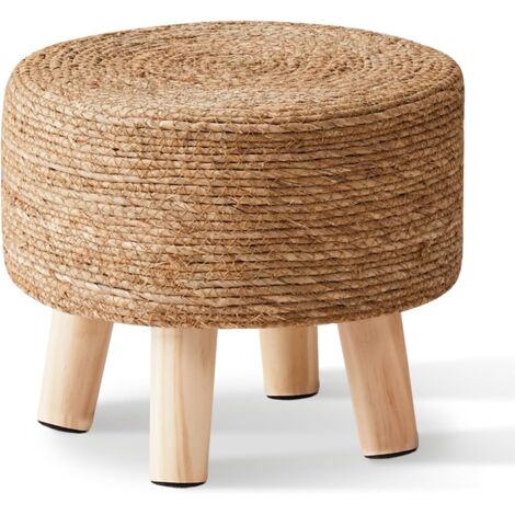 Repose-pieds rond en jonc de mer naturel tissé à la main pour canapé, table, marchepied souple, repose-pieds rembourré avec pieds antidérapants en pin pour couloir, bureau, salon, naturel