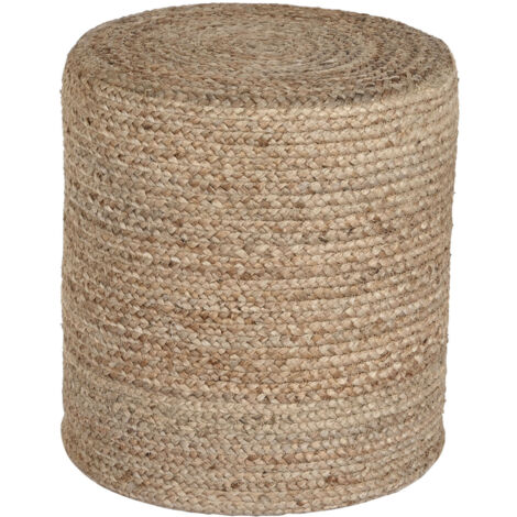 Repose- pieds rond en jute et eucalyptus coloris naturel - diamètre 40 x hauteur 45 cm -PEGANE-