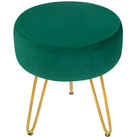Repose-Pieds Rond Moderne en Velours, Siege de Coiffeuse Ottoman avec Pieds en Metal Dore, pour Salon, Chambre, Ø39 x 46 CM (Vert)