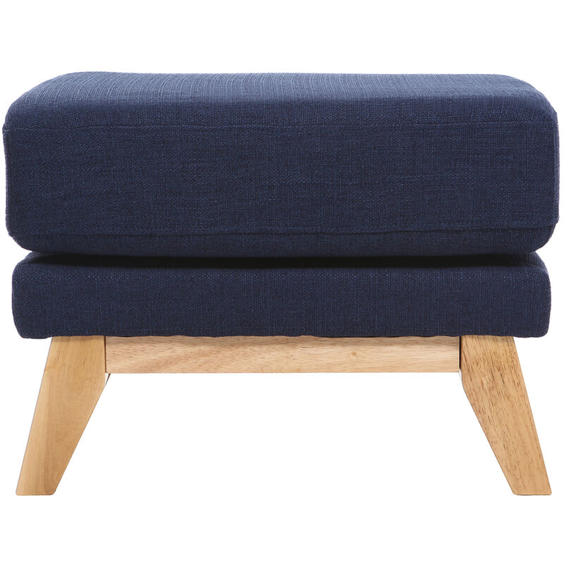 Pouf repose-pieds déhoussable scandinave en tissu bleu foncé et bois clair oslo