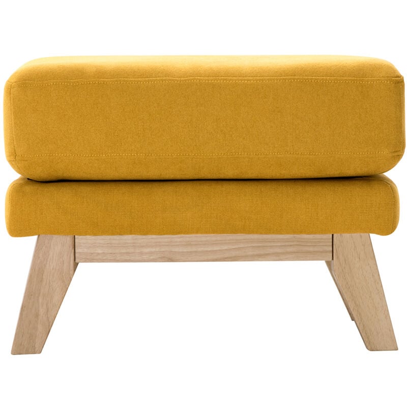 Pouf repose-pieds déhoussable scandinave en tissu effet velours jaune moutarde et bois clair oslo