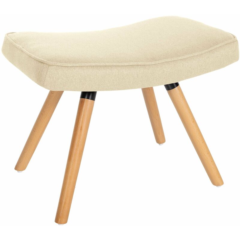 Repose-pieds tabouret bout de lit en tissu crème pieds en bois style scandinave TABO10200