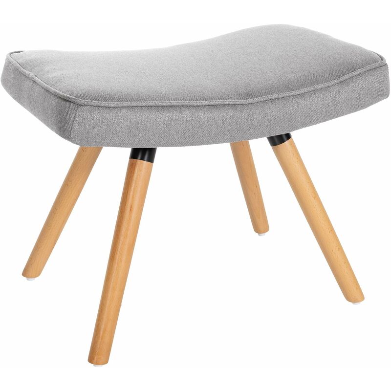 Repose-pieds tabouret bout de lit en tissu gris clair pieds en bois style scandinave TABO10198