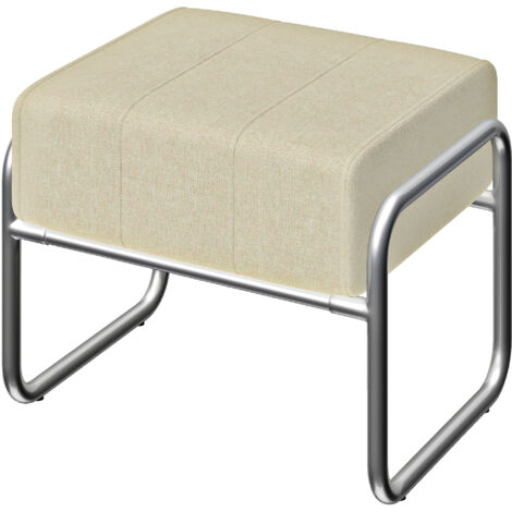 Repose-pieds, tabouret épais rembourré en tissu chenille avec pieds en acier pour chambre, beige