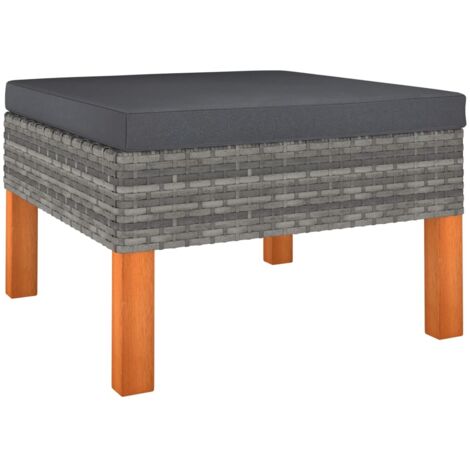 Repose-pied，Tabouret de pied，Pouf Résine tressée et bois d'eucalyptus massif CNENE700575