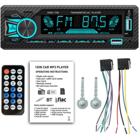 Reproductor de música MP3 estéreo para coche, pantalla ancha de 3,5 pulgadas, 1 DIN, Kit Bluetooth, transmisores FM, entrada AUX, Puerto ISO con localizador de coche,Federación Rusa,Colormulit