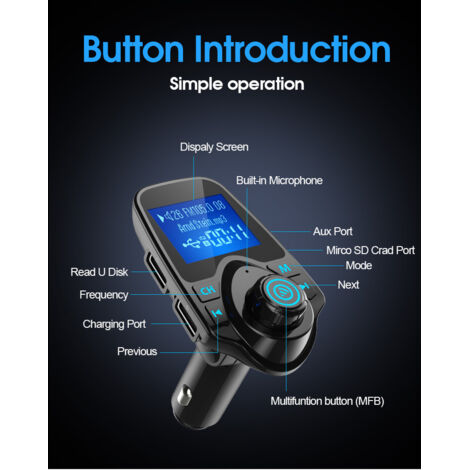 Reproductor MP3 manos libres Bluetooth de pantalla grande para coche, sin pérdidas, con navegación audiovisual y transmisor FM.