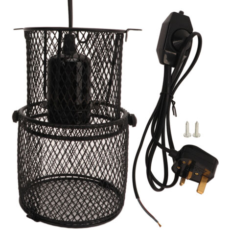 Reptile Heat Lamp Guard Avoid Scald Retractable Reptile Heat Lamp Mesh Cover Heat Protector with E27 Ceramic Lamp Holder UK Plug 220‑240V