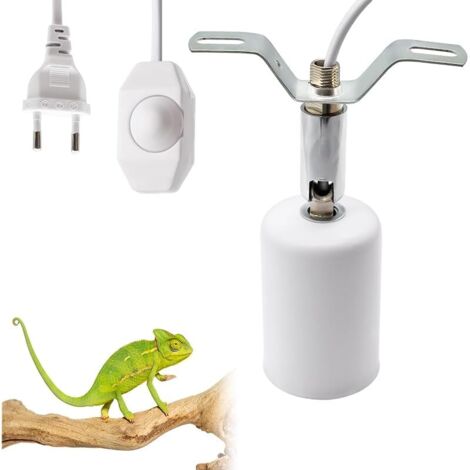 Reptiles Douille de lampe chauffante en céramique,E27 Douille en porcelaine pivotante à 360°, dimmable,1,8M de câble et fiche,pour lampes halogènes jusqu'à 150 W(sans ampoule)