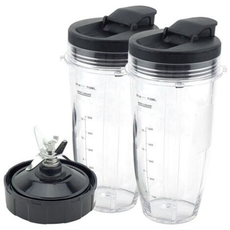 Repuestos compatibles para licuadoras Ninja, juego de 2 tazas (710 ml) con 7 cuchillas, tapas y base, para BL480/BL482/BL642.