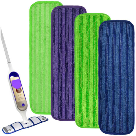 Repuestos para fregonas con flecos Swiffer PowerMop (para uso en seco y húmedo), con accesorio de limpieza de microfibra: modelo 1 verde (1 unidad), modelo 2 verde (1 unidad), morado (1 unidad) y azul