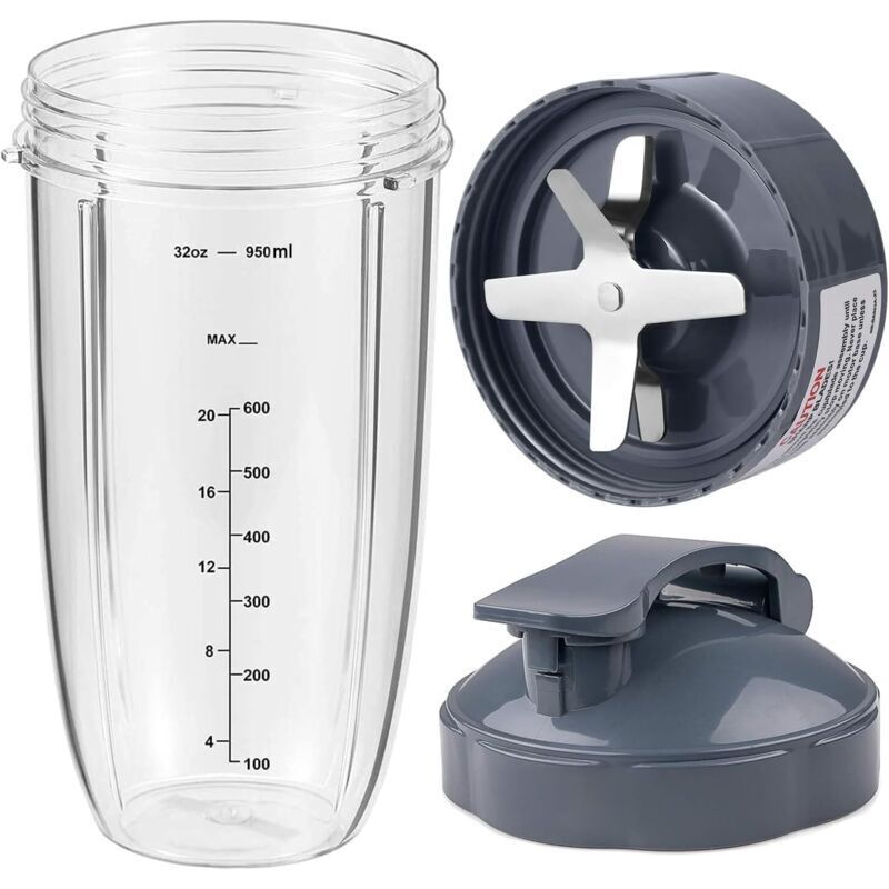 Repuestos para NutriBullet, Vaso y Cuchilla para Nutribullet Pro 900 y 600 Watt, Cuchilla Extractora, Vaso y Tapas Abatibles Compatibles con
