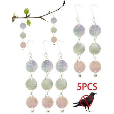 Répulsif à Oiseaux, Épouvantail Laser Réfléchissant Anti-Oiseaux, Disque Épouvantail Suspendu avec Cloche Anti-Pigeons (5 Pièces)
