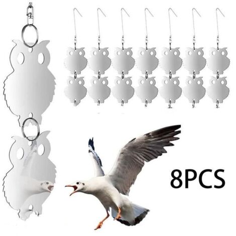 Répulsif à Oiseaux, Miroirs Réfléchissants Anti-Oiseaux avec Hibou Épouvantail Suspendu, pour Protéger les Plantes de Jardin.