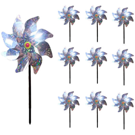 Répulsif à oiseaux moulin à vent réfléchissant – Lot de 10 – Matériau PVC résistant aux intempéries – Efficace même avec vent léger