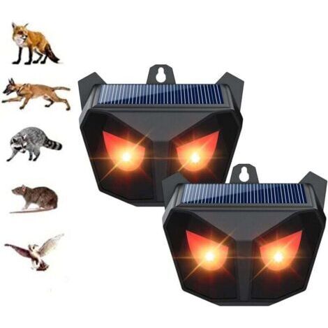 Répulsif à renards, répulsif à rongeurs ultrasonique avec lumière LED haute luminosité, alimenté par USB et solaire, répulsif pour animaux d'extérieur, convient aux écureuils, chats, chiens, souris et