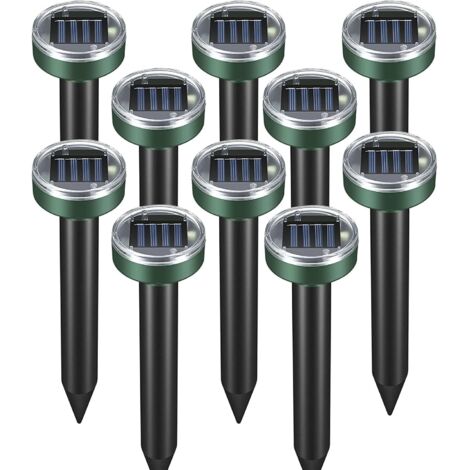Répulsif à taupes, répulsif à serpents, répulsif solaire à 10 unités, répulsif à ultrasons pour l'extérieur, répulsif imperméable, répulsif à marmottes, chasseur de rongeurs pour pelouses et patios, g