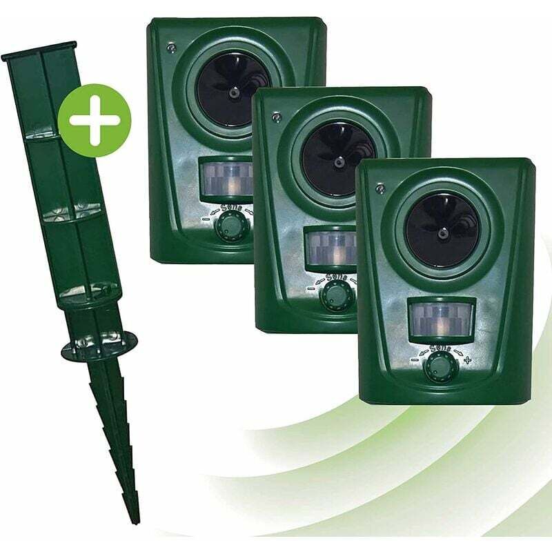 Répulsif à ultrasons pour animaux - Alimenté par batterie - Repousse efficacement les animaux sauvages, les oiseaux et les visons en envoyant des