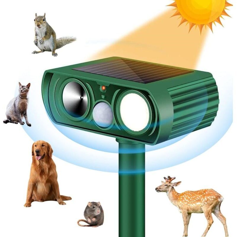 SNQ - Répulsif à ultrasons pour chat pour jardin, répulsif solaire pour renard, répulsif pour animaux, étanche, version améliorée, capteur activé par