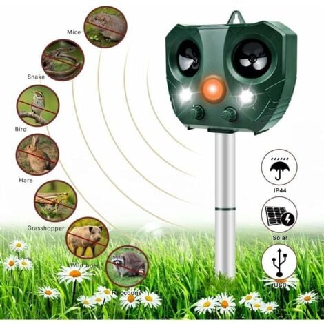 Répulsif à ultrasons pour chat-répulsif solaire pour chat étanche et réglable en fréquence avec alarme et lumières clignotantes pour repousser les parasites
