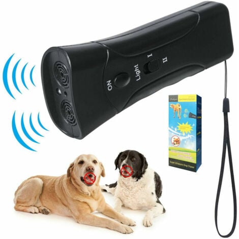 Répulsif à ultrasons pour chien - Double canal - Appareil anti-aboiement 3 en 1 - Outil de dressage pour chien avec lampe de poche LED