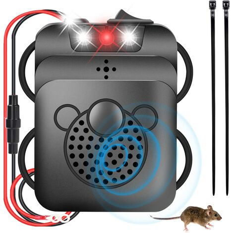 Garage Jardin 2PCS Anti Rongeur Voiture 3 en 1 Électronique Dissuasion de Rat avec Lampes Stroboscopiques à Del pour Voiture N / A Répulsif à Ultrasons 