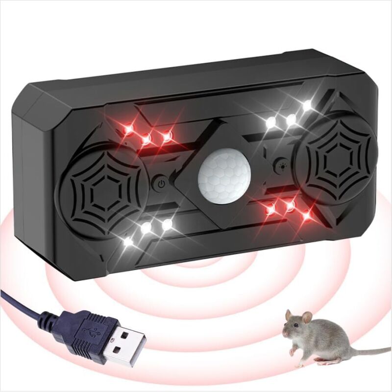 Répulsif à ultrasons pour souris et rats avec lumière clignotante à induction infrarouge, couverture de 320 m²