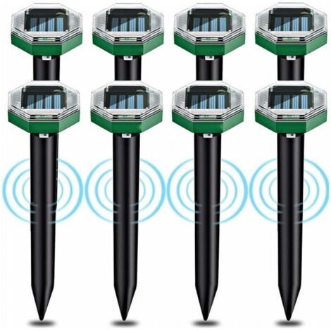 Répulsif à ultrasons pour taupes – Lot de 8 pièces – Étanche IP65 – Couverture 7500 pieds carrés – Panneaux solaires