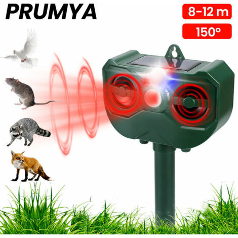 Repulsif a Ultrasons Solaire Exterieur Impermeable 5 Niveaux de Frequence Reglables Avec Lumiere LED Puissante et Son D'alarme