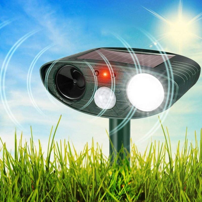 Lifcausal - Répulsif pour chat à ultrasons à énergie solaire pour animaux de compagnie pour jardins, lumière clignotante, détecteur de mouvement,