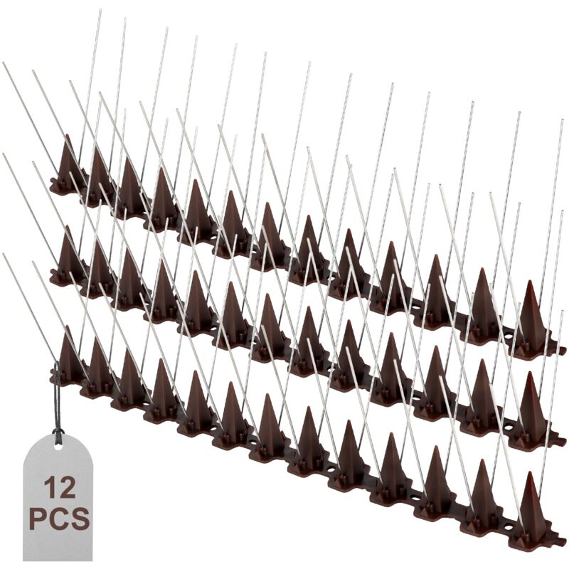 Répulsif anti-pigeons en acier inoxydable 3,9 m - Pics anti-pigeons - Pour balcon, gouttière, rebord de fenêtre, chat, moineaux - Marron