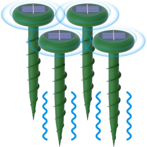 Répulsif anti-taupes solaire 4 pièces – 3 modes de dissuasion – Étanchéité IP65 – Autonomie solaire – Pour jardins et pelouses