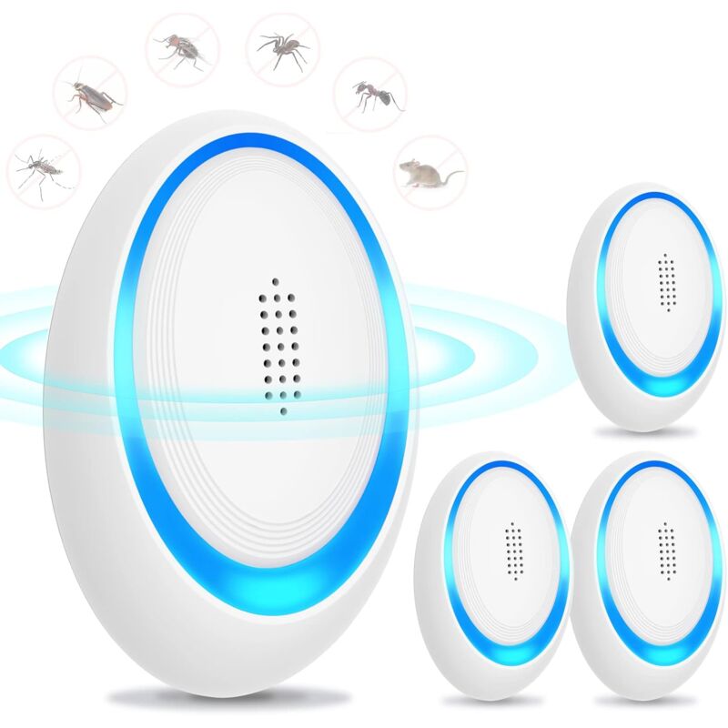 Répulsif antiparasitaire à ultrasons, pièges à souris anti-insectes électroniques 4 paquets pour l'intérieur, plug-in répulsif contre les moustiques