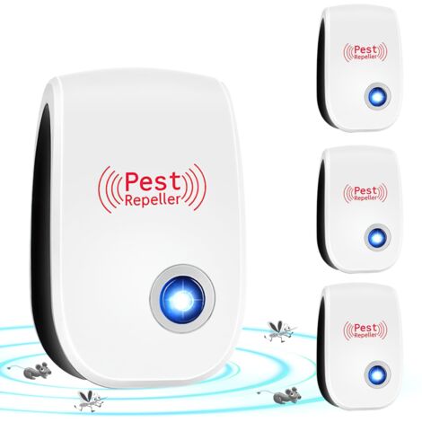 Répulsif Antiparasitaire à Ultrasons, Répulsif Ultrason Anti-Rongeurs Insectes 4 Pack, Ultrason Anti Moustique, Répulsif Souris Ultrason Intérieur, Ultrasonic Pest Repeller, 9X 5.5X 6.5 cm