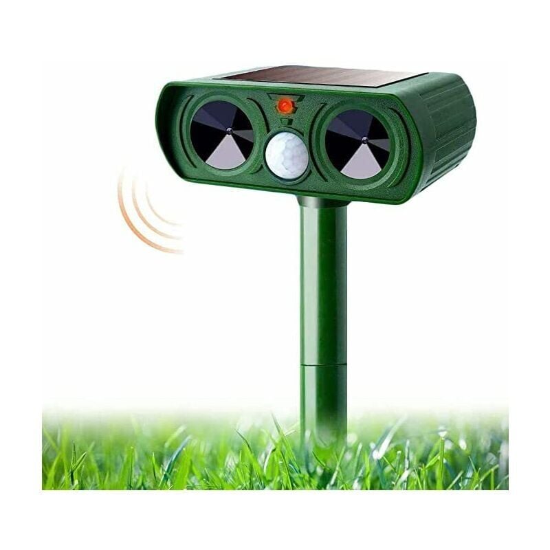 SNQ - Répulsif Chat Exterieur 1 pc, Ultrasons et Lecteur Flash, Chargement Solaire, Prévenir Chiens Souris Pigeon pour Pépinière de Jardin