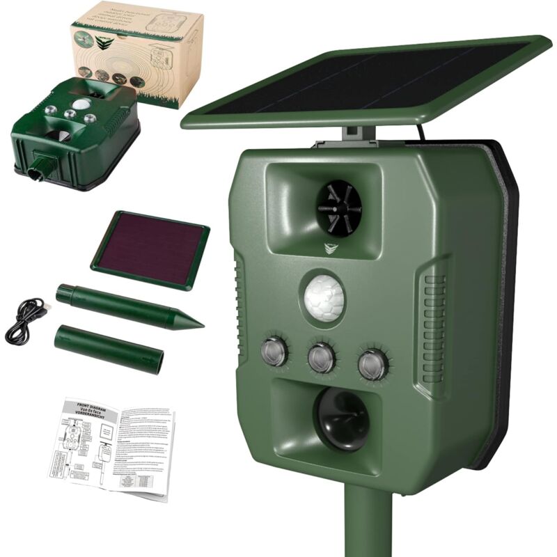 Aiperq - Répulsif Chat Extérieur, Repulsif Ultrason Chat Solaire Ultrason Anti Chat Chien, Charge de Solaire usb, Répulsif Chat Chien Jardin pour