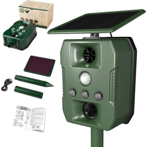 START Repulsif Chat Exterieur Ultrason - Anti Chien Pigeons Souris Rats - Solaire USB Multifonctions LED Sonore - Pique Vibrations - Chasse Taupe - Anti Rat - Repousse Rongeur - Appareil Puissant Efficace