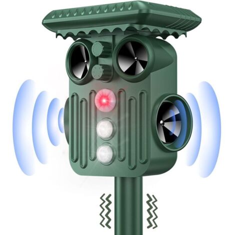 Répulsif Chat Exterieur, Ultrason Solaire Répulsif Chat avec Flash LED, IP66 Étanche Ultrason Animaux Solaire pour Chats, Chiens, Oiseaux, Souris, Serpent