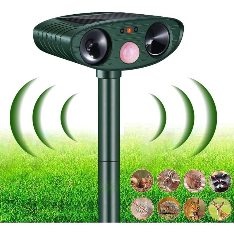 Repulsif Chat Solaire, Repulsif Chat Ultrason Exterieur & Répulsif Ultrason Anti Rongeurs Étanche avec Détecteur de Mouvement, Animaux de Jardin