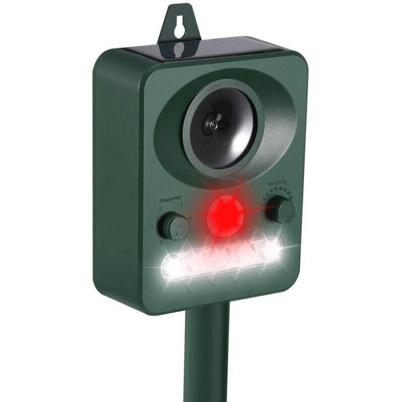 Répulsif Chat Ultrason, Répulsif Étanche Charge de Solaire ou de USB, Fréquence Réglable Répulsif Animaux et LED Lampe Les Chats, Les Chiens et Les
