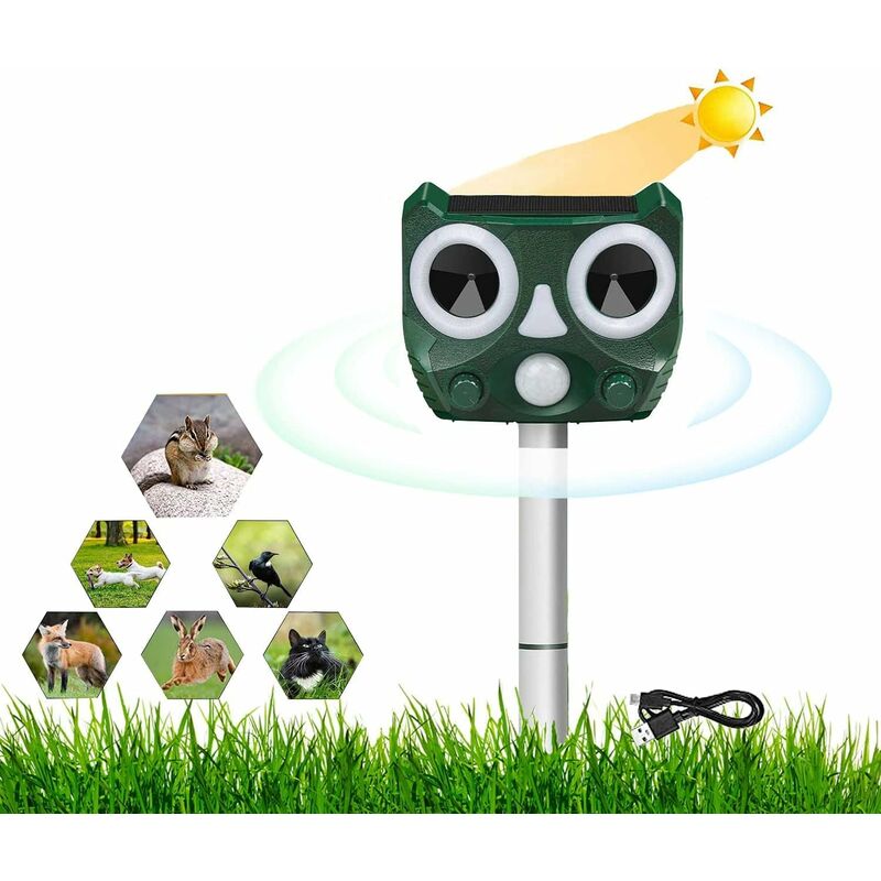 ZVD - Répulsif Chat Ultrason Solaire et usb - Prévention Chats/Chiens/Oiseaux pour Jardins - Charge Solaire/USB