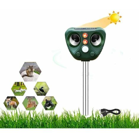 Répulsif Chat Ultrason，Repulsif Chien, Charge Solaire,Chargement USB Prévenir Les Chiens et Les Chats, Les Oiseaux, pour Jardins, Champs, Pépinières