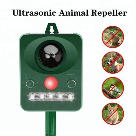 Répulsif Chat Ultrason，Repulsif Chien, Charge Solaire,Chargement USB Prévenir Les Chiens et Les Chats, Les Oiseaux, pour Jardins, Champs, Pépinières, Etanche IP66