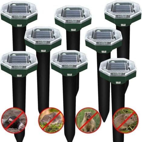 FITAGS Répulsif de rat, 8x ultrasonique répulsif serpent rat chasse taupe piège, contrôle de la taupe solaire serpent campagnol Ground Mouse autre animal répulsif 8pcs (modèle octogonal vert solaire)