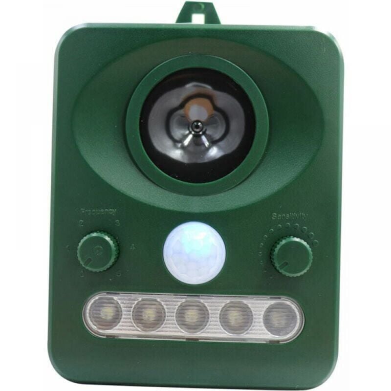 Cyslmuk - Repulsif d'oiseaux a ultrasons solaire exterieur, double charge solaire, conception etanche, batterie integree, vert herbe