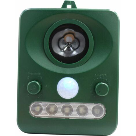 Repulsif d'oiseaux a ultrasons solaire exterieur, double charge solaire, conception etanche, batterie integree, vert herbe
